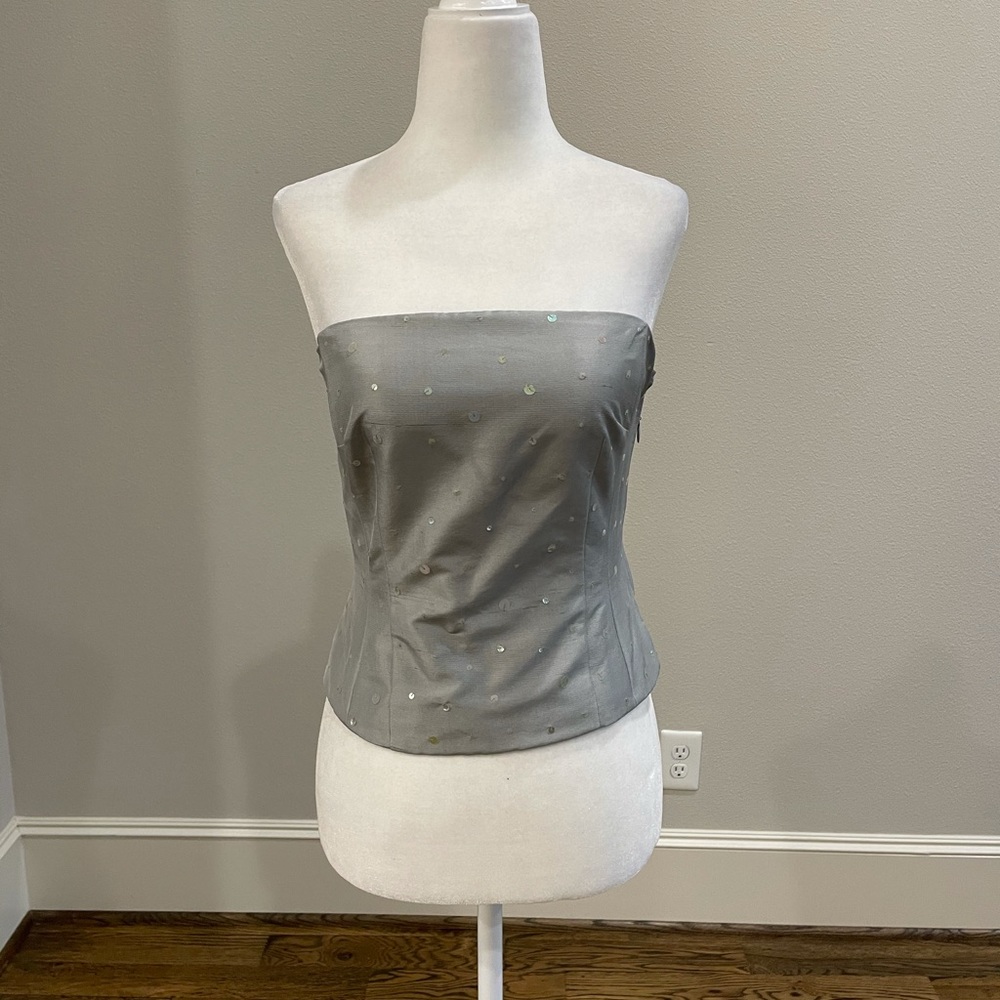 Ann Taylor silver silk strapless top